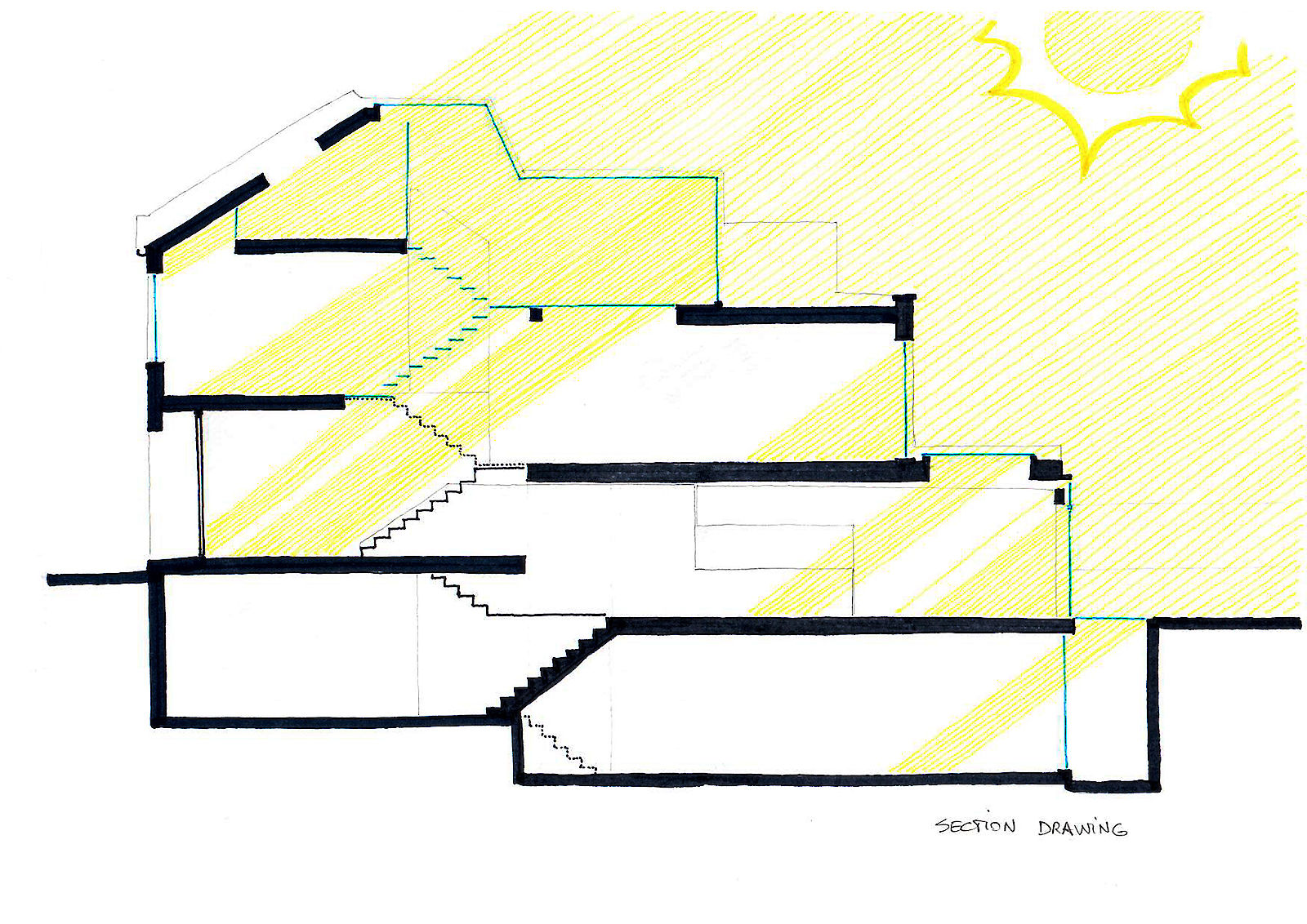 GC House by inaki leite design. Fulham house section sketch drawing designed by iñaki leite
